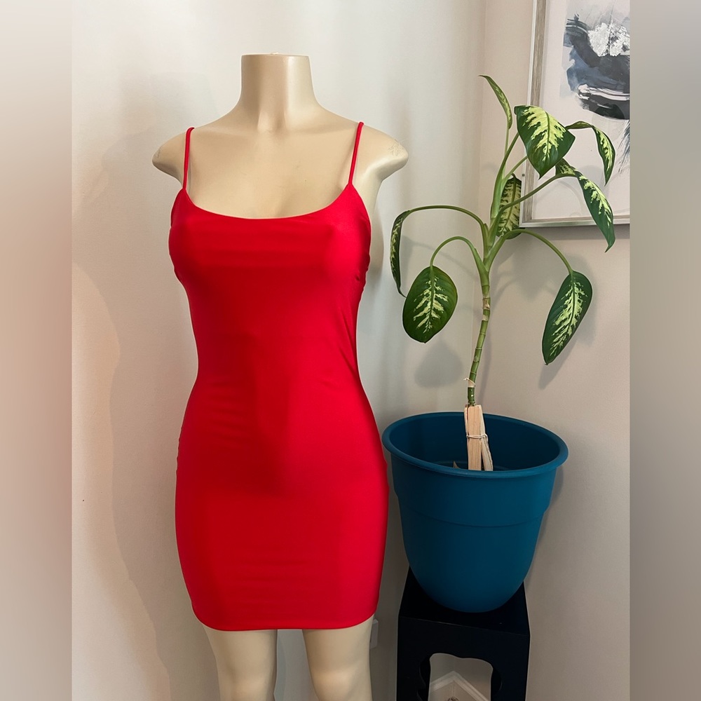 Mind Code Red T-strap Body-con Mini Dress - Picture 2 of 10